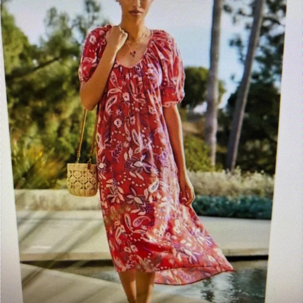 Sundry Red Floral Puff Sleeve Midi Dress - Size 1 - Picture 1 of 4